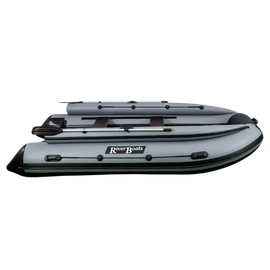 Riverboats RB-390 килевая+фальшборт, с фанерным пайолом со стрингерами - моторная надувная лодка ПВХ, Цвет лодки: Серо-черный