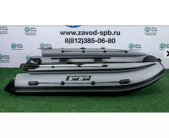 Riverboats RB-430 килевая+фальшборт, с фанерным пайолом со стрингерами - моторная надувная лодка ПВХ, Цвет лодки: Серо-черный, изображение 9