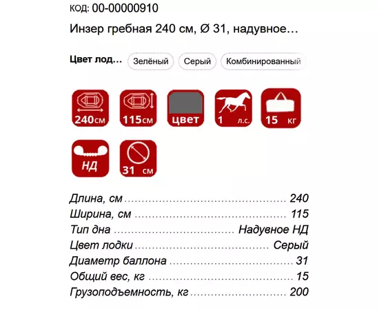 Инзер гребная 240 см, Ø 31, надувное дно, крепление под транец, двухместная надувная лодка ПВХ, Цвет лодки: Серый, изображение 4