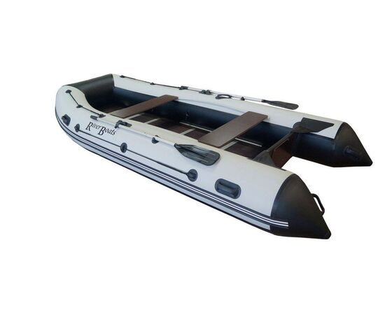 Riverboats RB-370 12 мм килевая, с фанерным пайолом со стрингерами - моторная надувная лодка ПВХ, Цвет лодки: Серо-черный, изображение 4