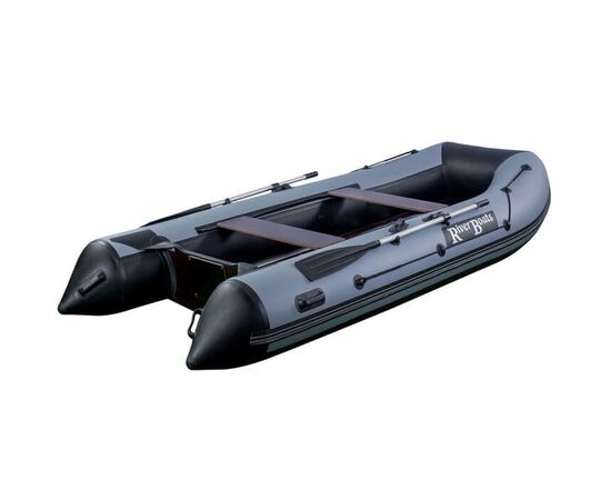 Riverboats RB-370 12 мм килевая, с фанерным пайолом со стрингерами - моторная надувная лодка ПВХ, Цвет лодки: Серо-черный, изображение 2